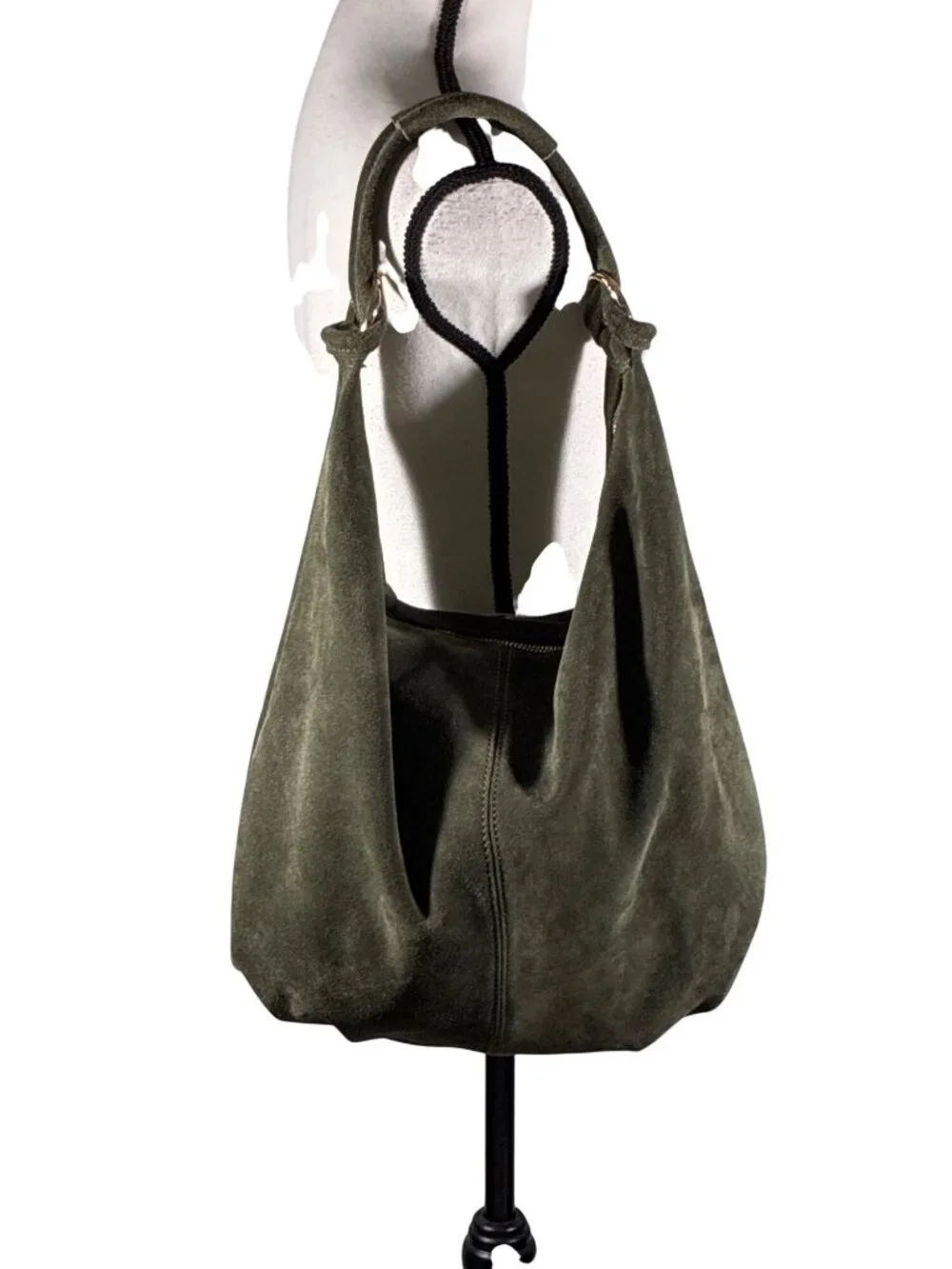 Marlon Forest Green Suede Hobo Shoulder Bag Genuine Leather Made In Italy luxury
